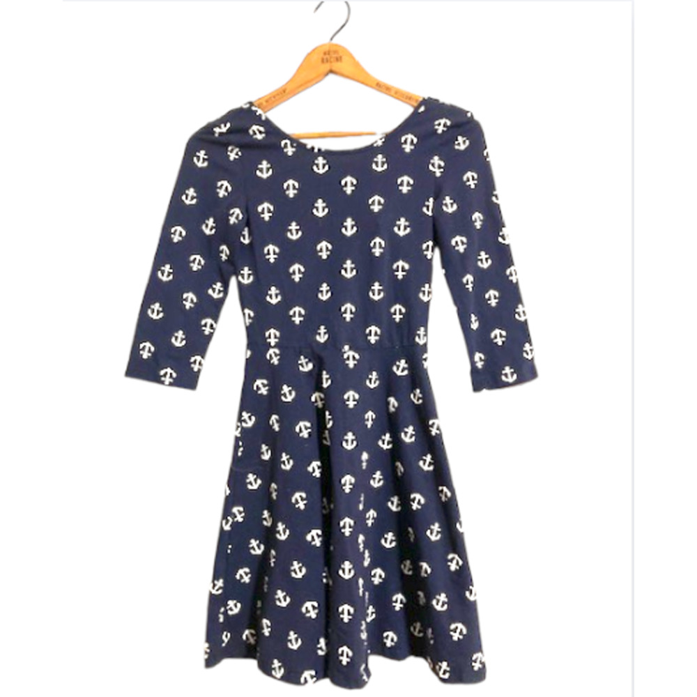 ANCHOR Dress - Rue 21 Navy Blue & White Anchor Pattern Dress With Bow - Small